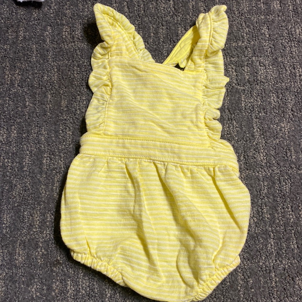 Yellow striped backless romper
